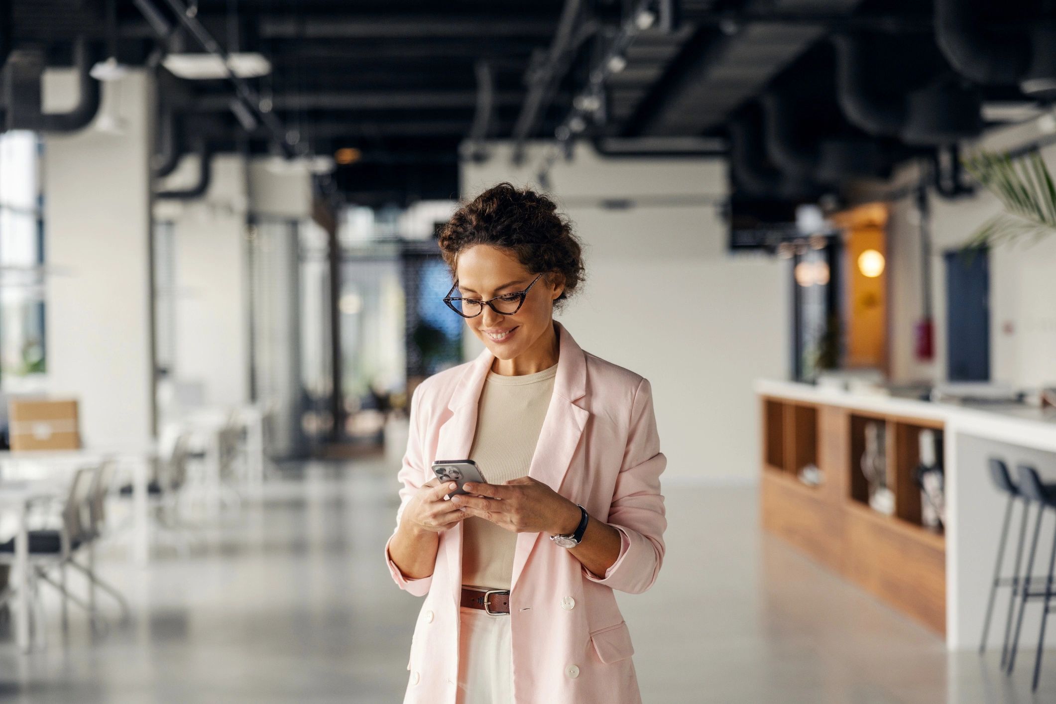 fashionable woman modern office contact